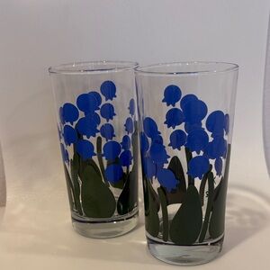 Vintage Elegant Blue Floral Glass 12 oz. Set 0f 2 CHD 1983